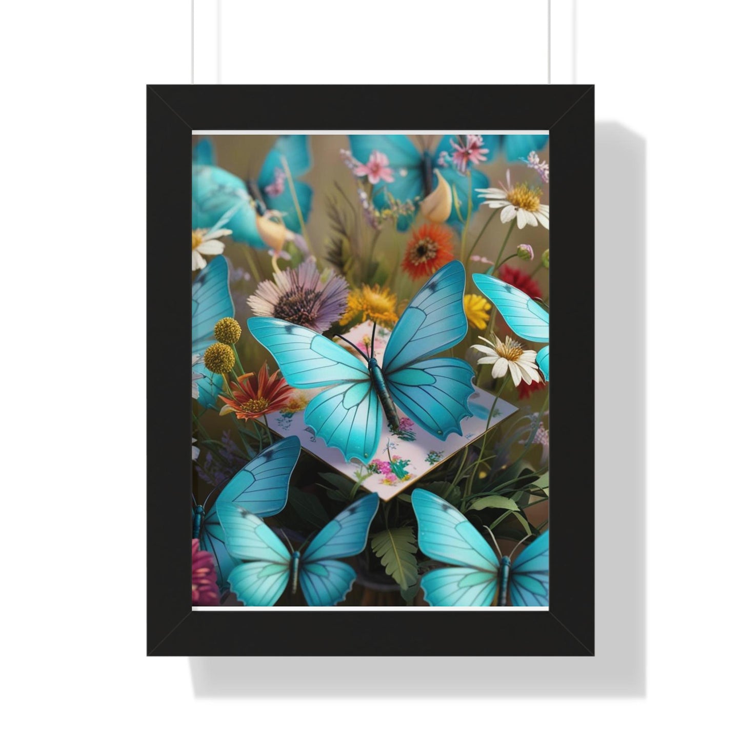 Framed Poster, Butterfly Wall Art, Turquoise Home Decor, Vertical Print, Jean La Tasse Design