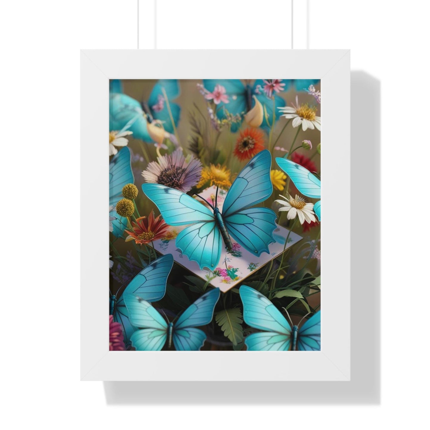 Framed Poster, Butterfly Wall Art, Turquoise Home Decor, Vertical Print, Jean La Tasse Design