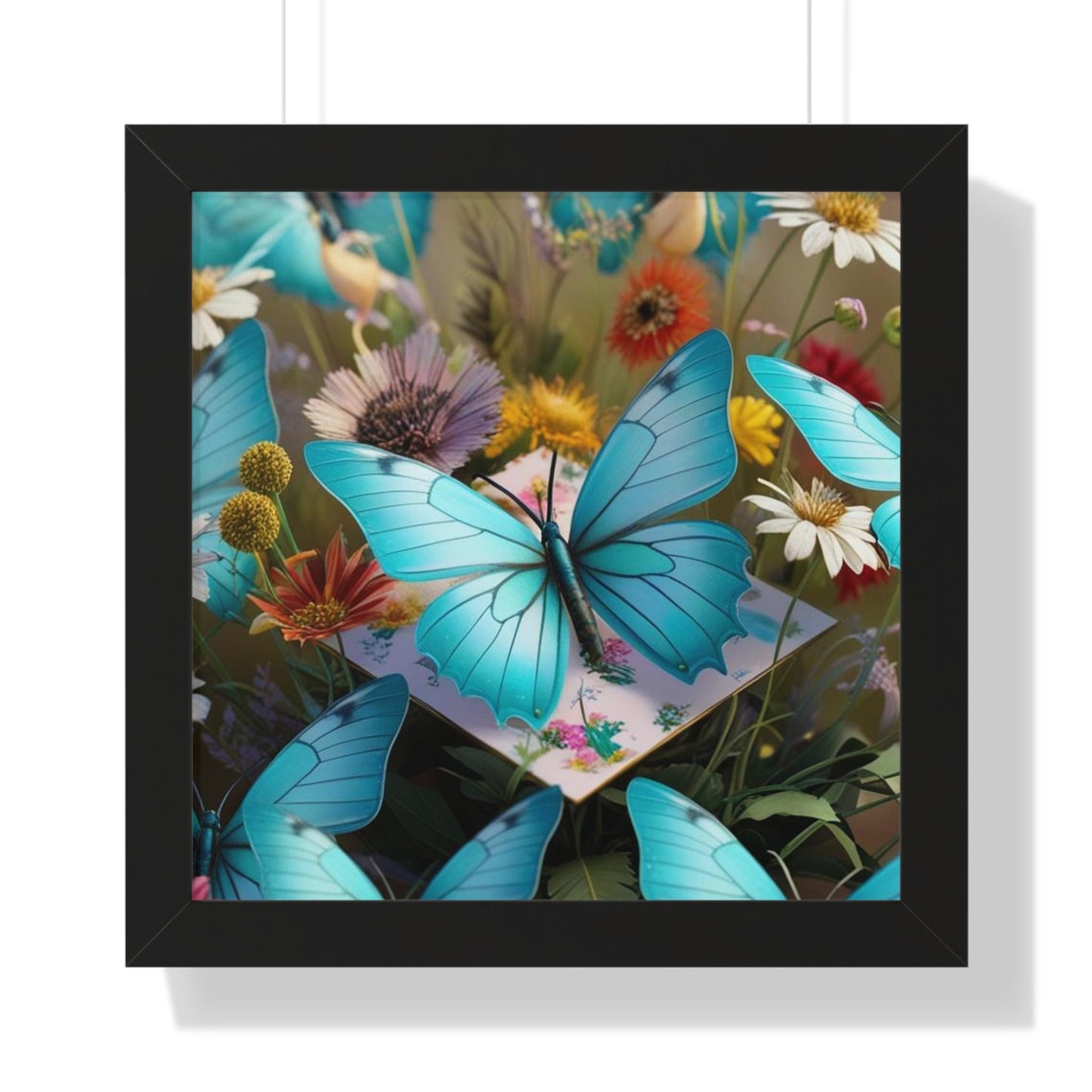 Framed Poster, Butterfly Wall Art, Turquoise Home Decor, Vertical Print, Jean La Tasse Design