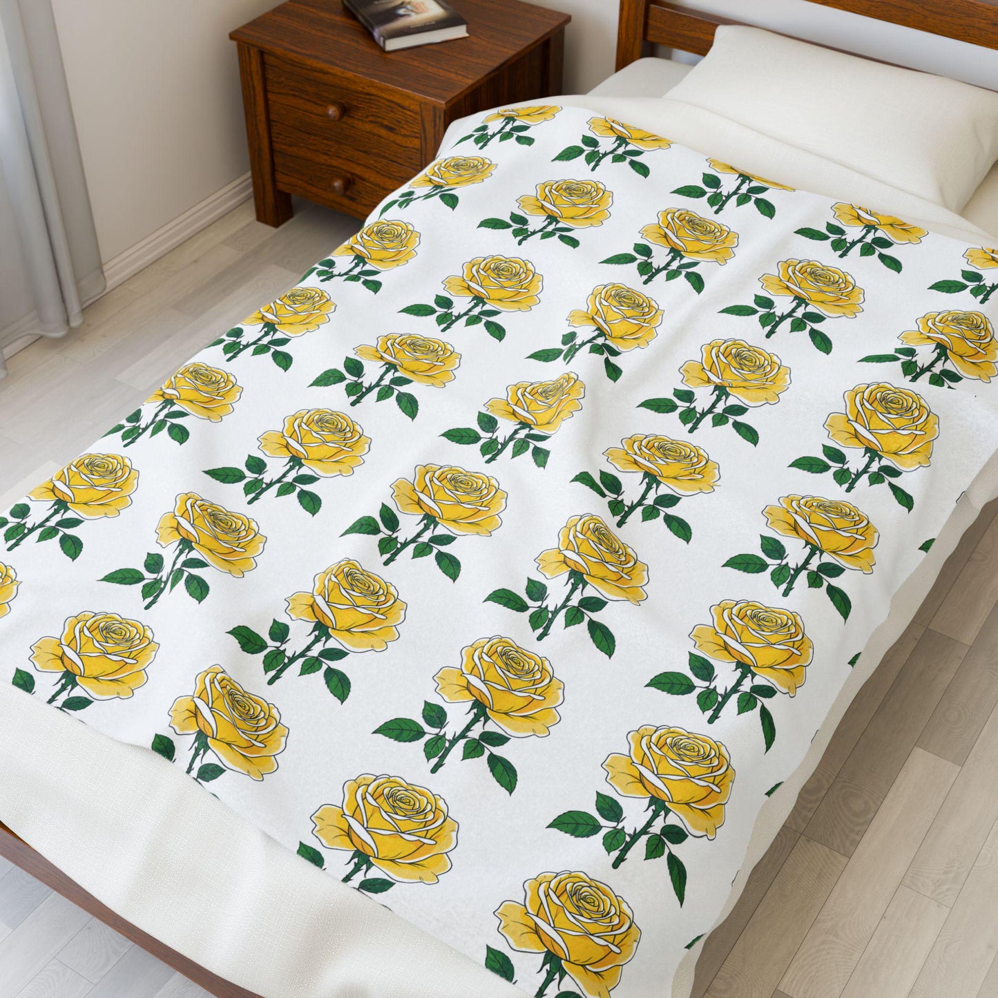 Velveteen Plush Blanket - Rose Lovers Comfort Throw, Jean LaTasse Design, Bright Colors Soft Bedding, Relaxing Sleep Gift, Cozy Floral