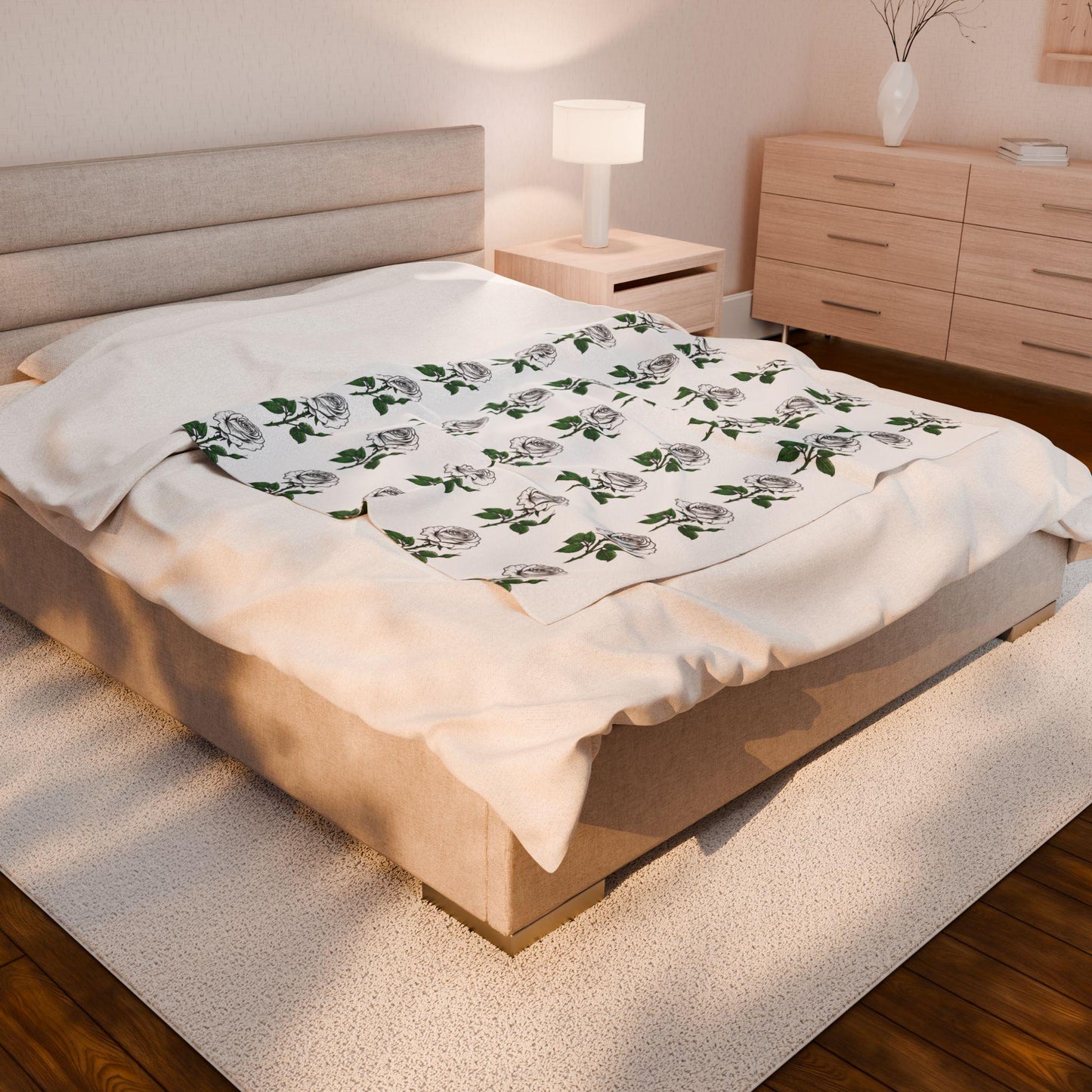 Plush Blanket Bed of Roses Design by Jean LaTasse, Floral Cozy Cover for Sleeping and Relaxing, Gift for Nature Lovers, Warm Throw for