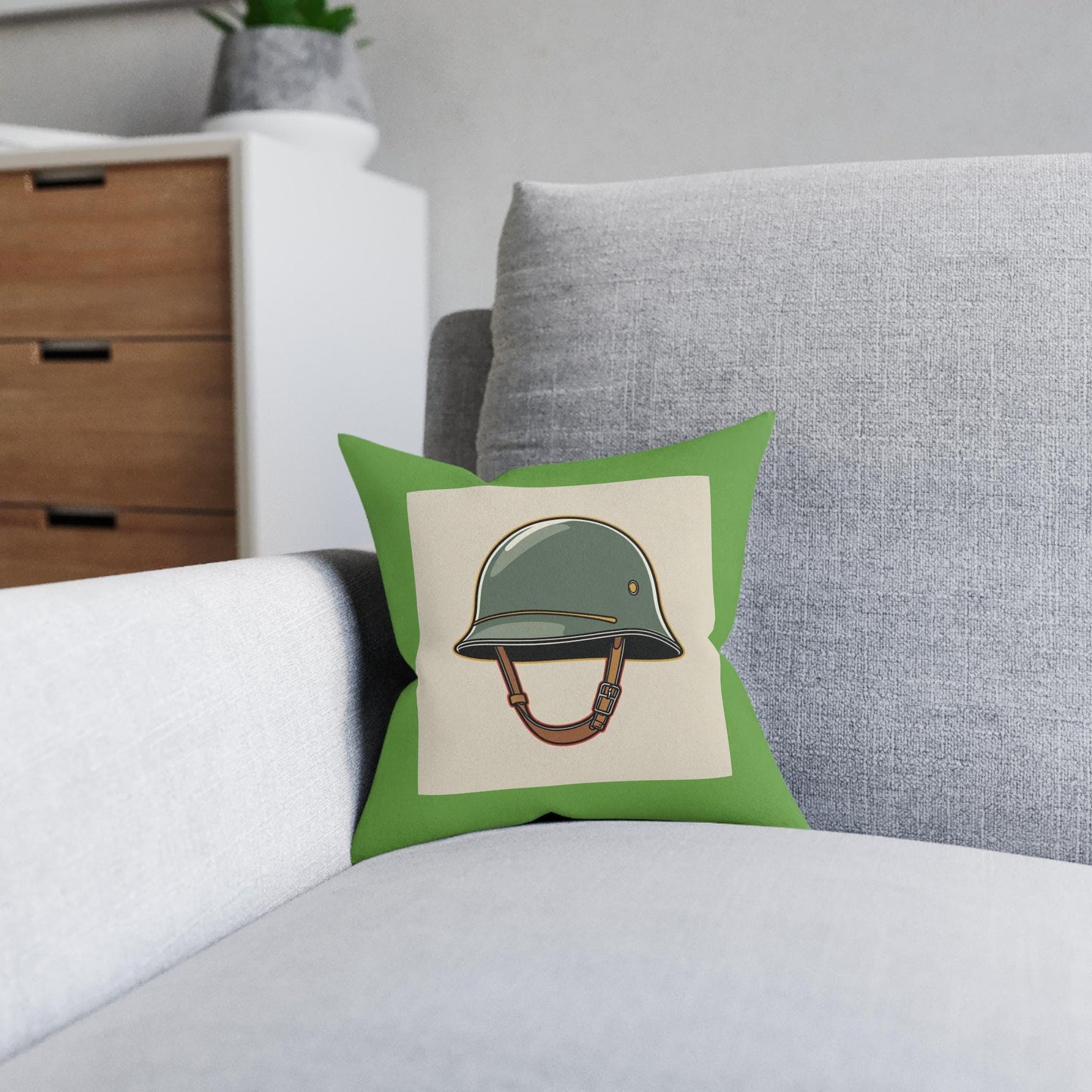 Soldier Square Pillow, Army Themed Decor, Military Bunk Room Accent, Helmet Design, Gift for Aspiring Soldiers, Matching Blanket Set