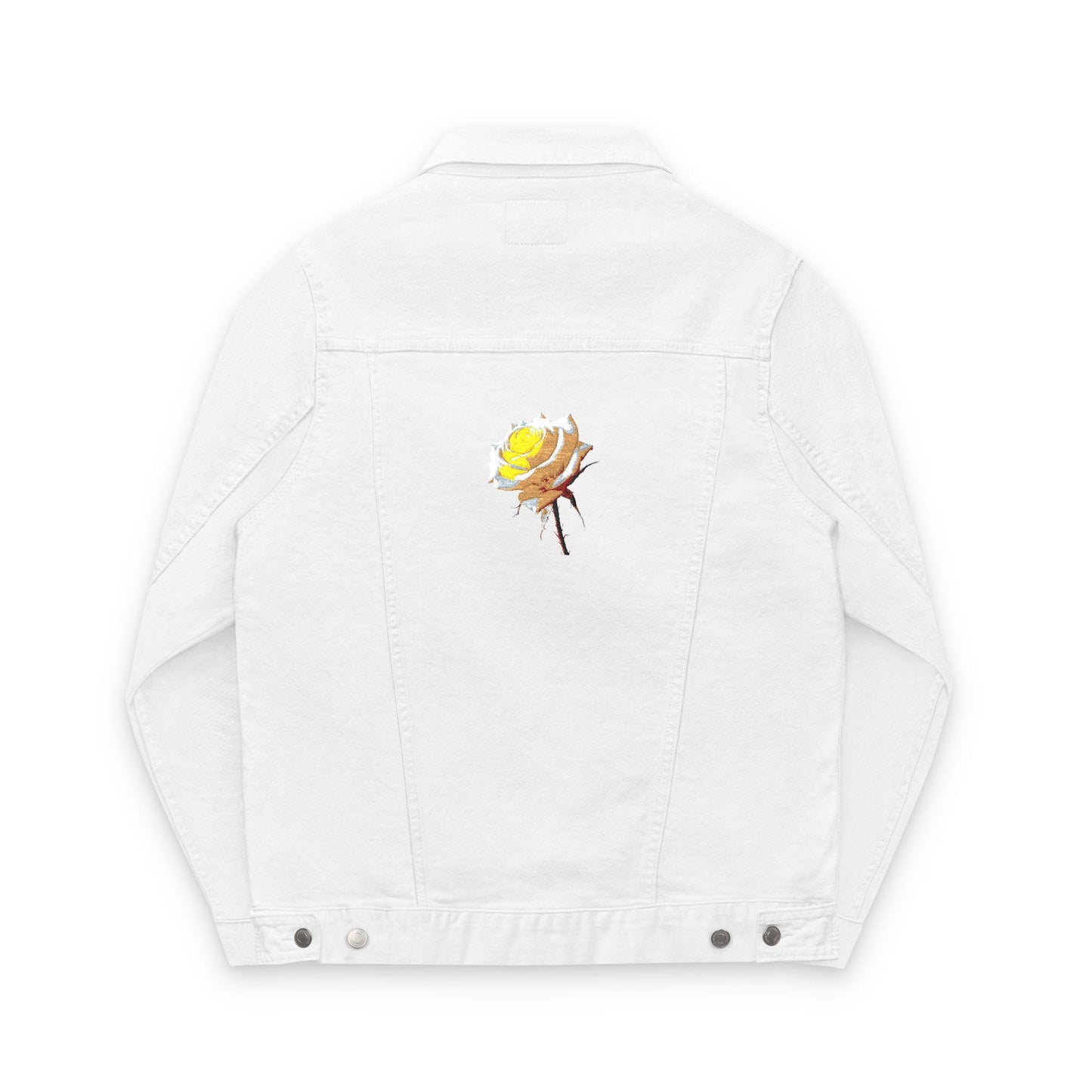 Embroidered Denim Jacket, Yellow Rose Design, Rose Lover, Bright and Joyous Outerwear, Unisex Fashion, Floral Jacket, Jean LaTasse Inspired,