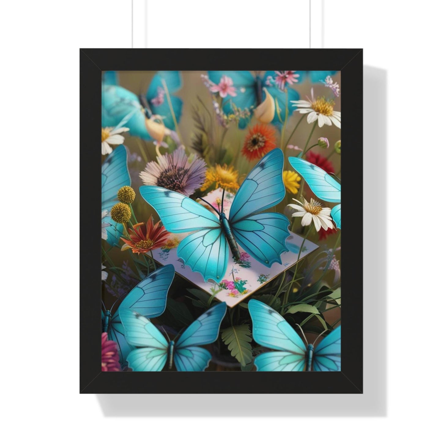 Framed Poster, Butterfly Wall Art, Turquoise Home Decor, Vertical Print, Jean La Tasse Design