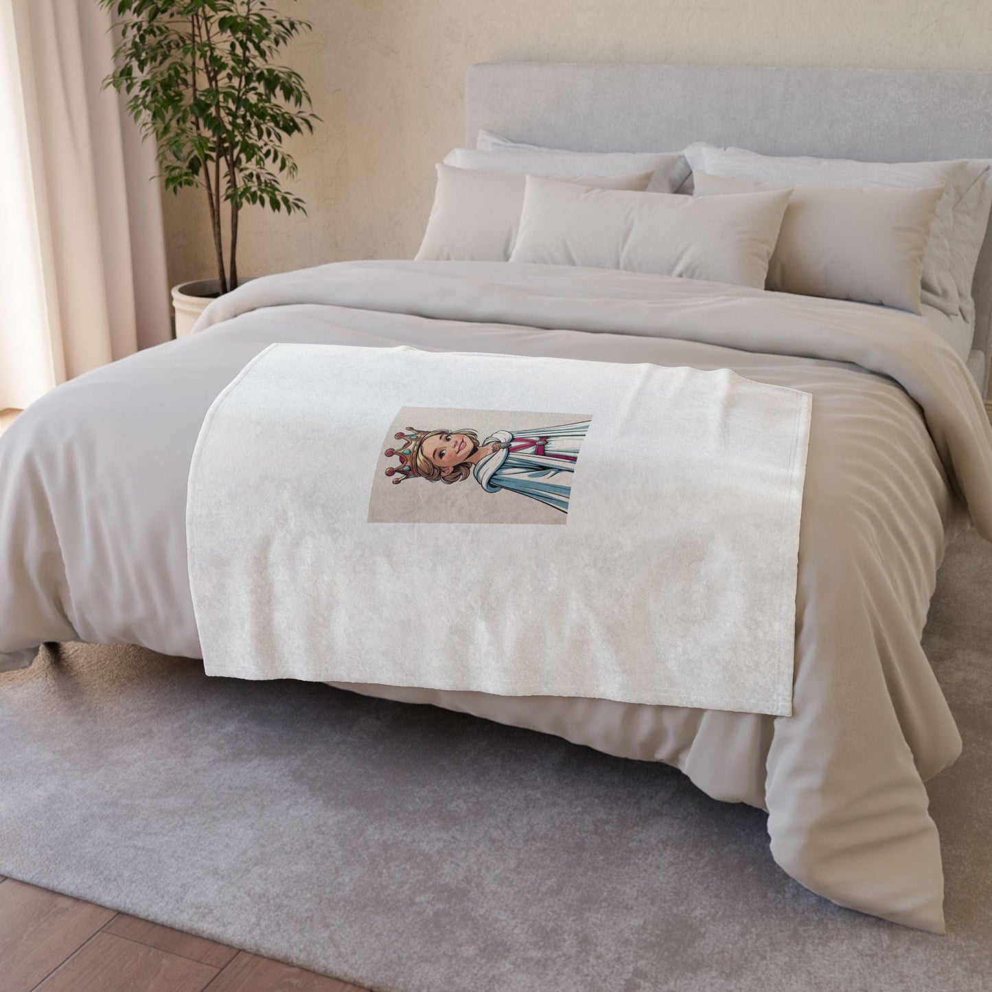 Royal Polyester Blanket for Young Queens, Purity and Royalty Design, Bed Chamber Decoration, Princess Blanket, Soft Bed Throw,