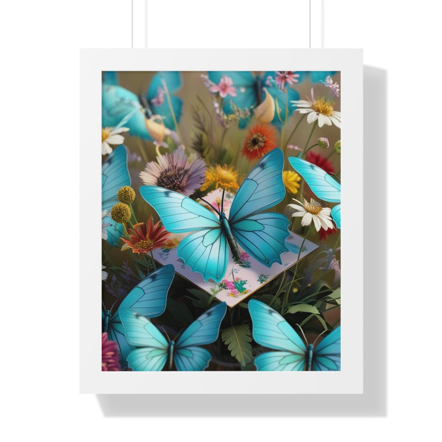 Framed Poster, Butterfly Wall Art, Turquoise Home Decor, Vertical Print, Jean La Tasse Design