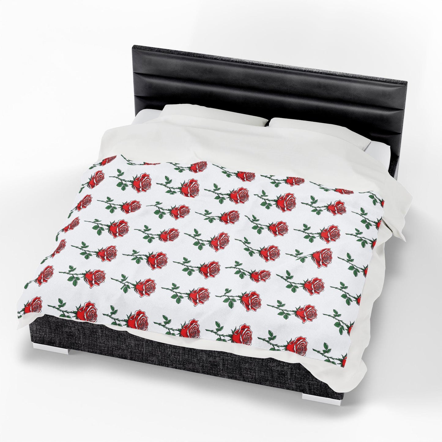 Velveteen Plush Blanket - Red Roses Riot Floral Throw, Jean Latasse Design, Passionate Color Relaxation Bedding, Gift for Rose Lover, Home
