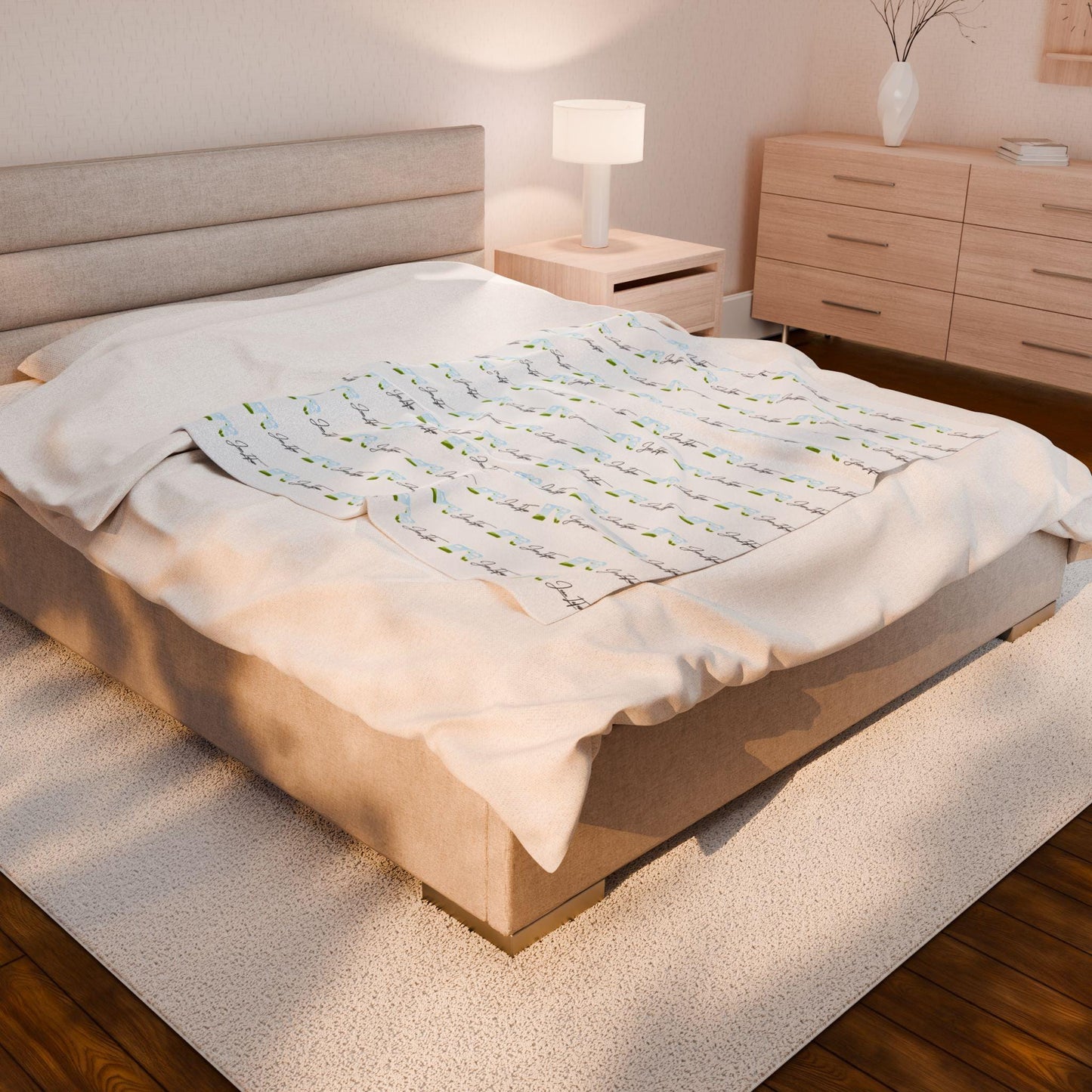 Plush Blanket, Jean La Tasse Jean's World Promotional Design for Comfortable Rest and Relaxation - Velveteen Blanket, Cozy Throw, Soft