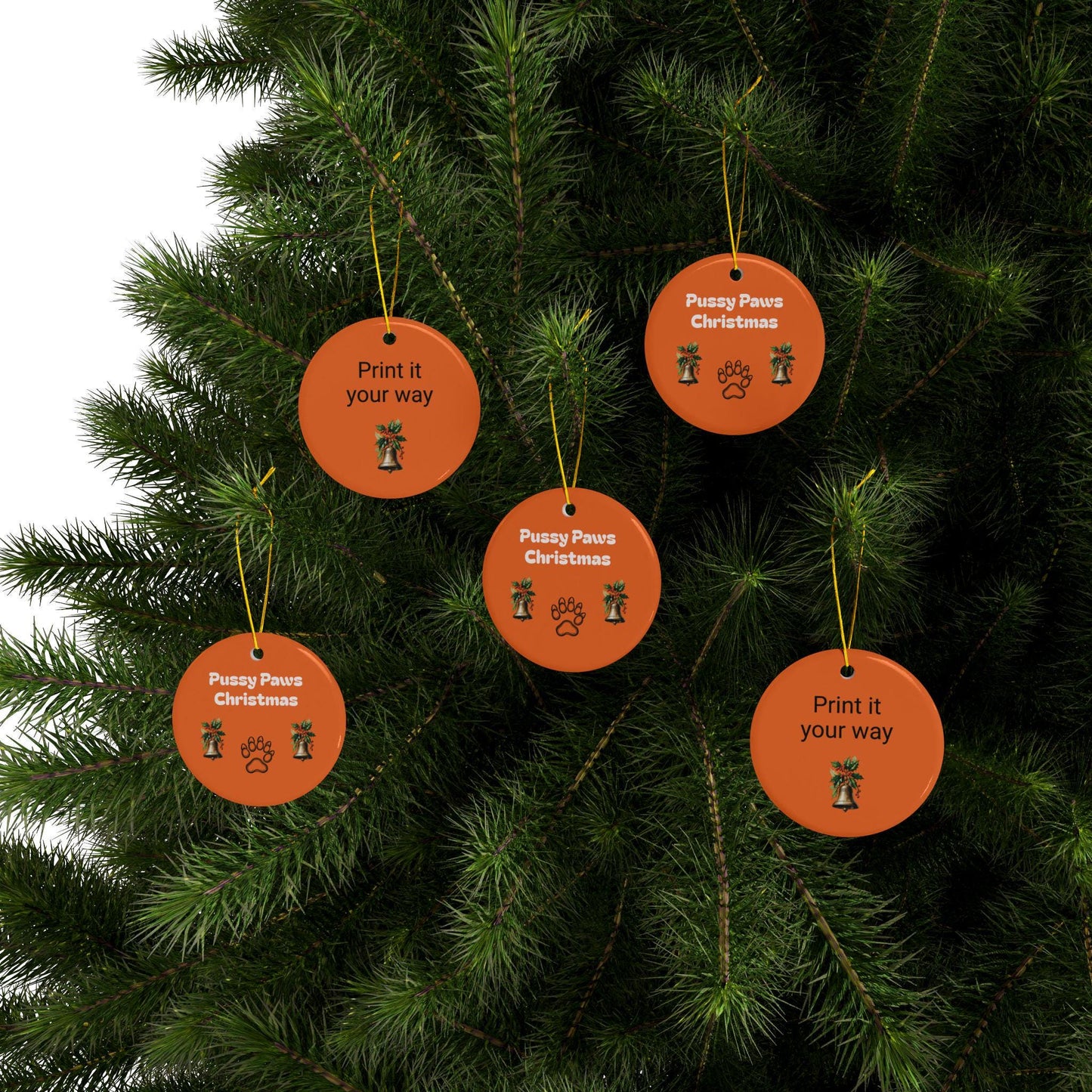 Ceramic Christmas Ornaments, Personalized Cat Holiday Gift, Double-Sided Decoration, Custom Cat Lover Present, Christmas Ornament Set,