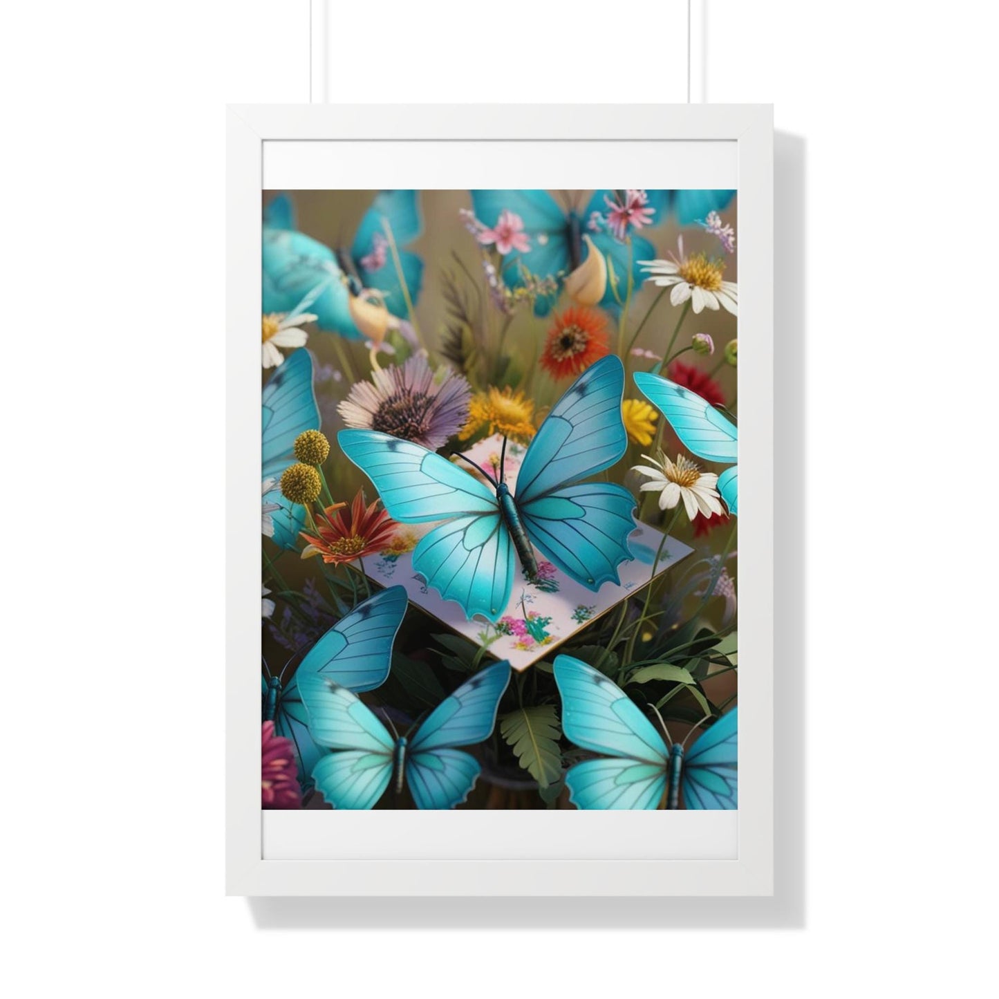 Framed Poster, Butterfly Wall Art, Turquoise Home Decor, Vertical Print, Jean La Tasse Design