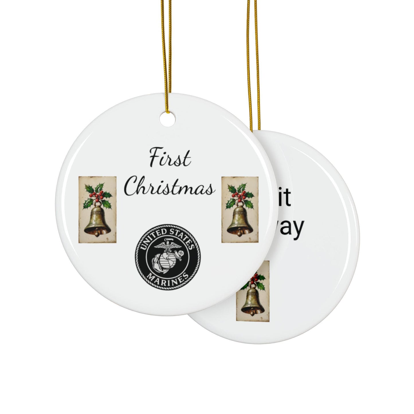 Ceramic Ornaments, Military Christmas Decor, Patriotic Holiday Gift, Jean Latasse Design, Double-Sided, Marine Corps Ornament, Set of 3