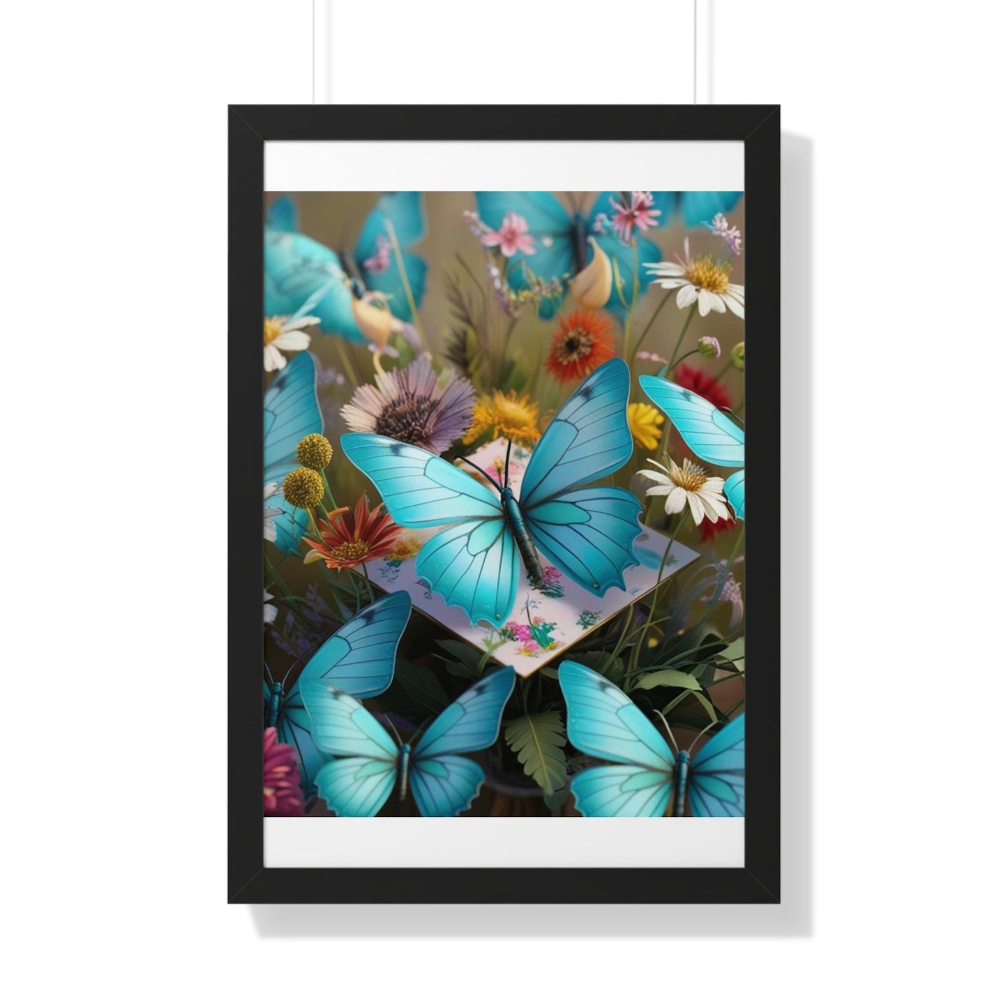 Framed Poster, Butterfly Wall Art, Turquoise Home Decor, Vertical Print, Jean La Tasse Design