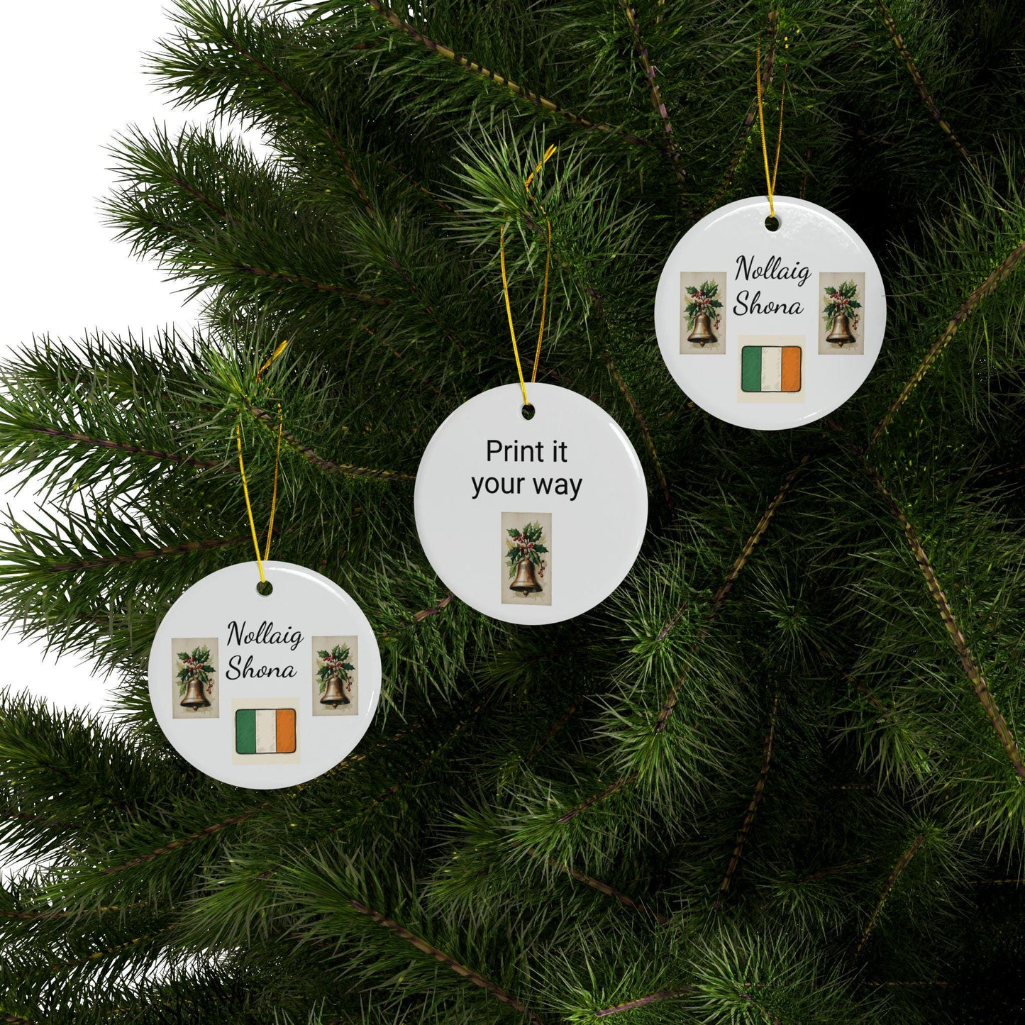 Ceramic Ornaments, Irish Gaelic Merry Christmas Decoration, Personalized Gift, Double-Sided Ornaments, Holiday Decor, Auld Sod Ornaments,