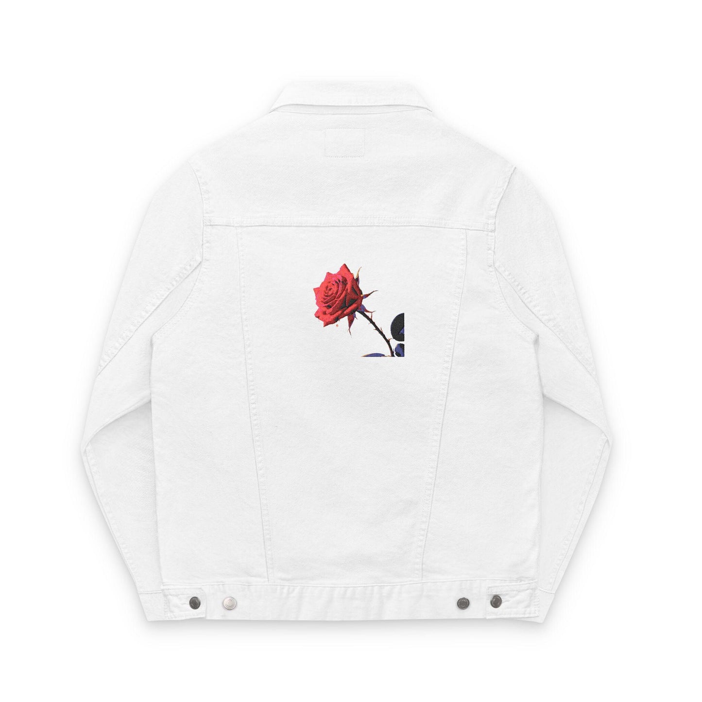 Embroidered Denim Jacket, Red Rose Design, Jean LaTasse, Passionate Life, Colorful, Rose Lover Gift, Floral Outerwear