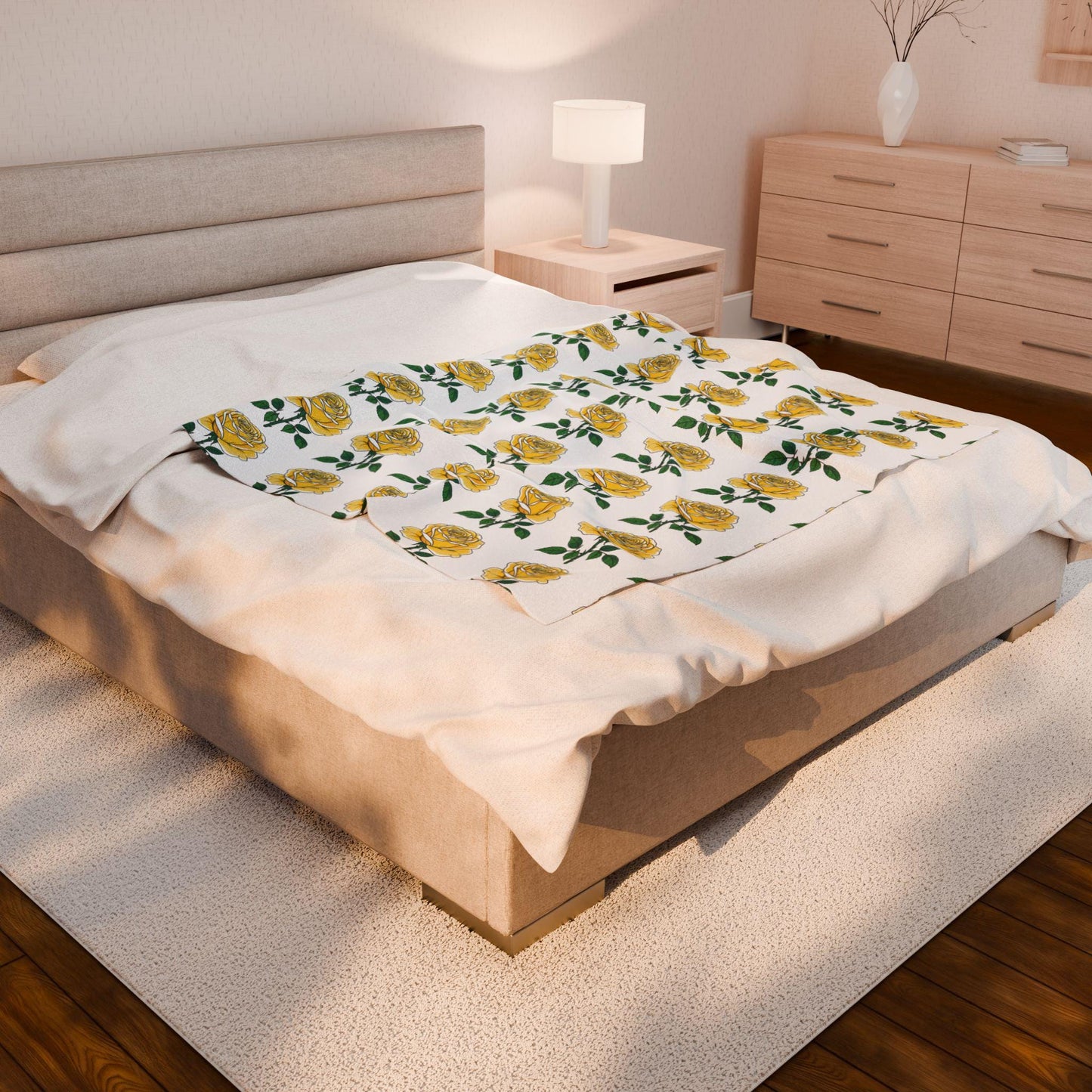 Velveteen Plush Blanket - Rose Lovers Comfort Throw, Jean LaTasse Design, Bright Colors Soft Bedding, Relaxing Sleep Gift, Cozy Floral