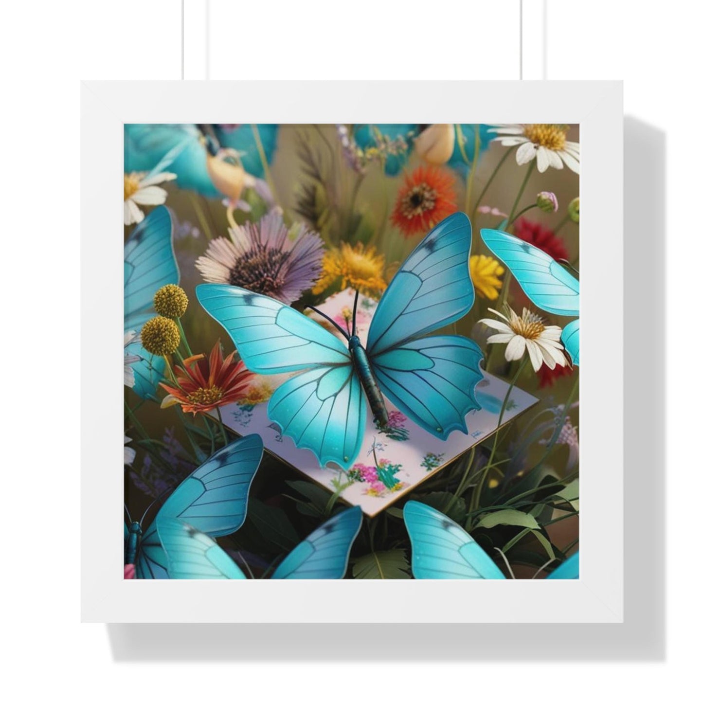 Framed Poster, Butterfly Wall Art, Turquoise Home Decor, Vertical Print, Jean La Tasse Design