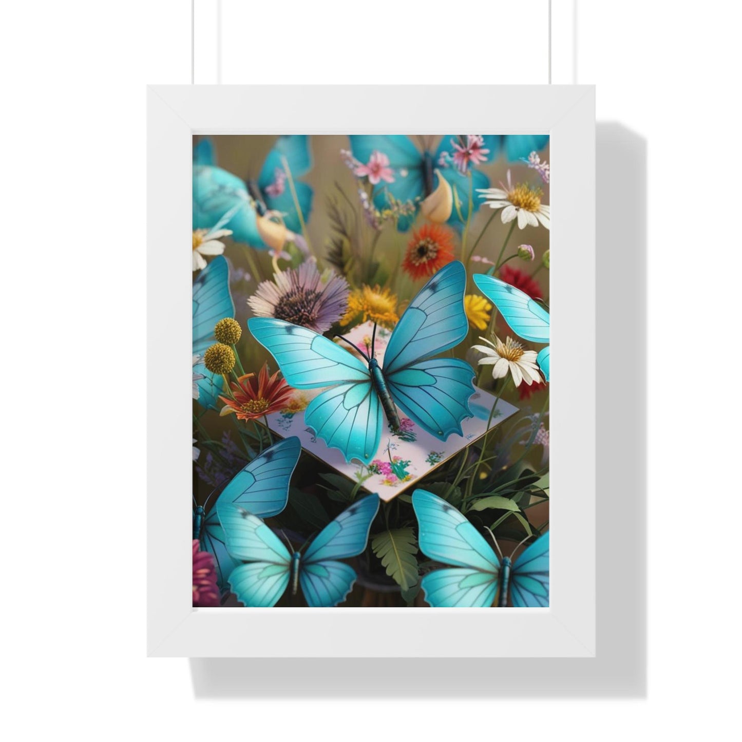 Framed Poster, Butterfly Wall Art, Turquoise Home Decor, Vertical Print, Jean La Tasse Design