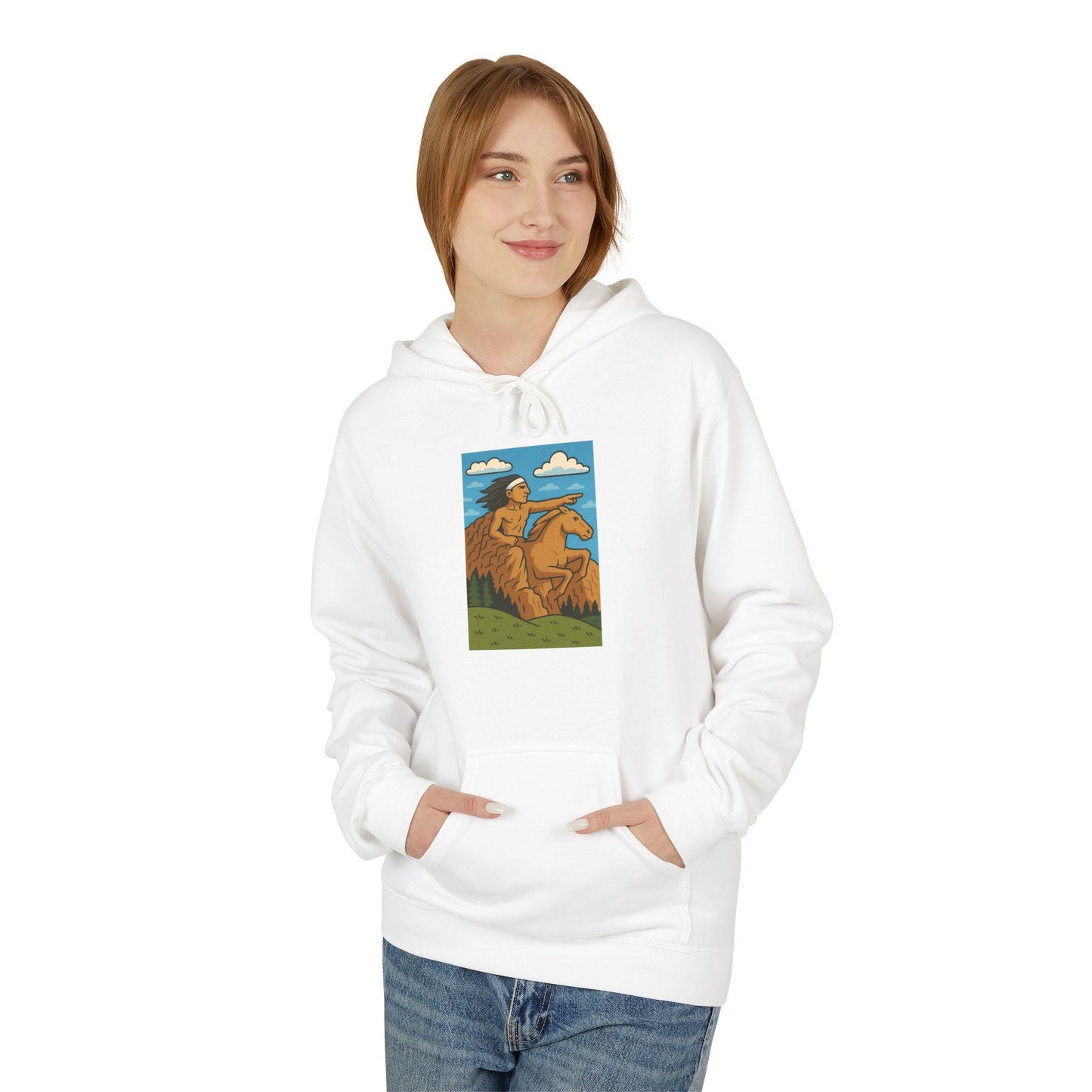 Chief Crazy Horse Tribute Hoodie, Indigenous American Heritage Unisex Fleece Jacket, Jean LaTasse Design, Softstyle Sweatshirt, Memorial