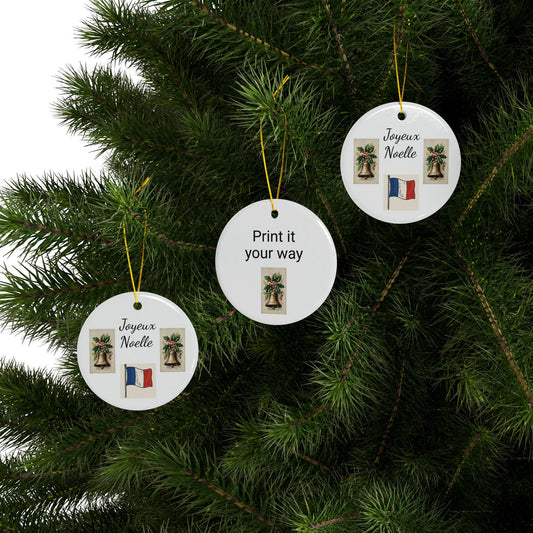 Ceramic Ornaments, French Heritage Merry Christmas Gift, Personalized Decoration, Jean LaTasse Design, Double-Sided, Holiday Home Decor,