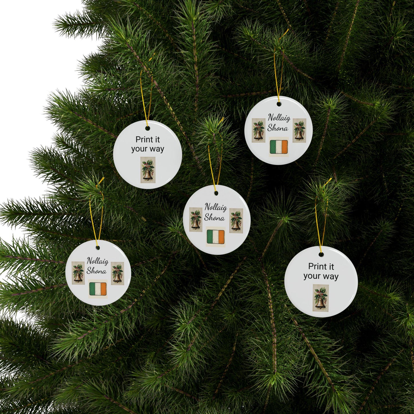 Ceramic Ornaments, Irish Gaelic Merry Christmas Decoration, Personalized Gift, Double-Sided Ornaments, Holiday Decor, Auld Sod Ornaments,