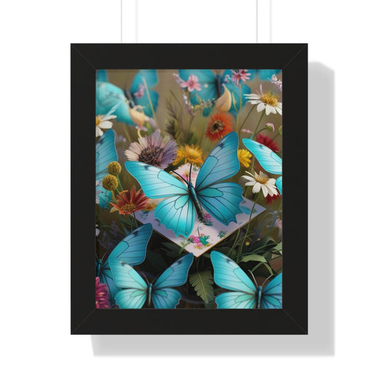 Framed Poster, Butterfly Wall Art, Turquoise Home Decor, Vertical Print, Jean La Tasse Design