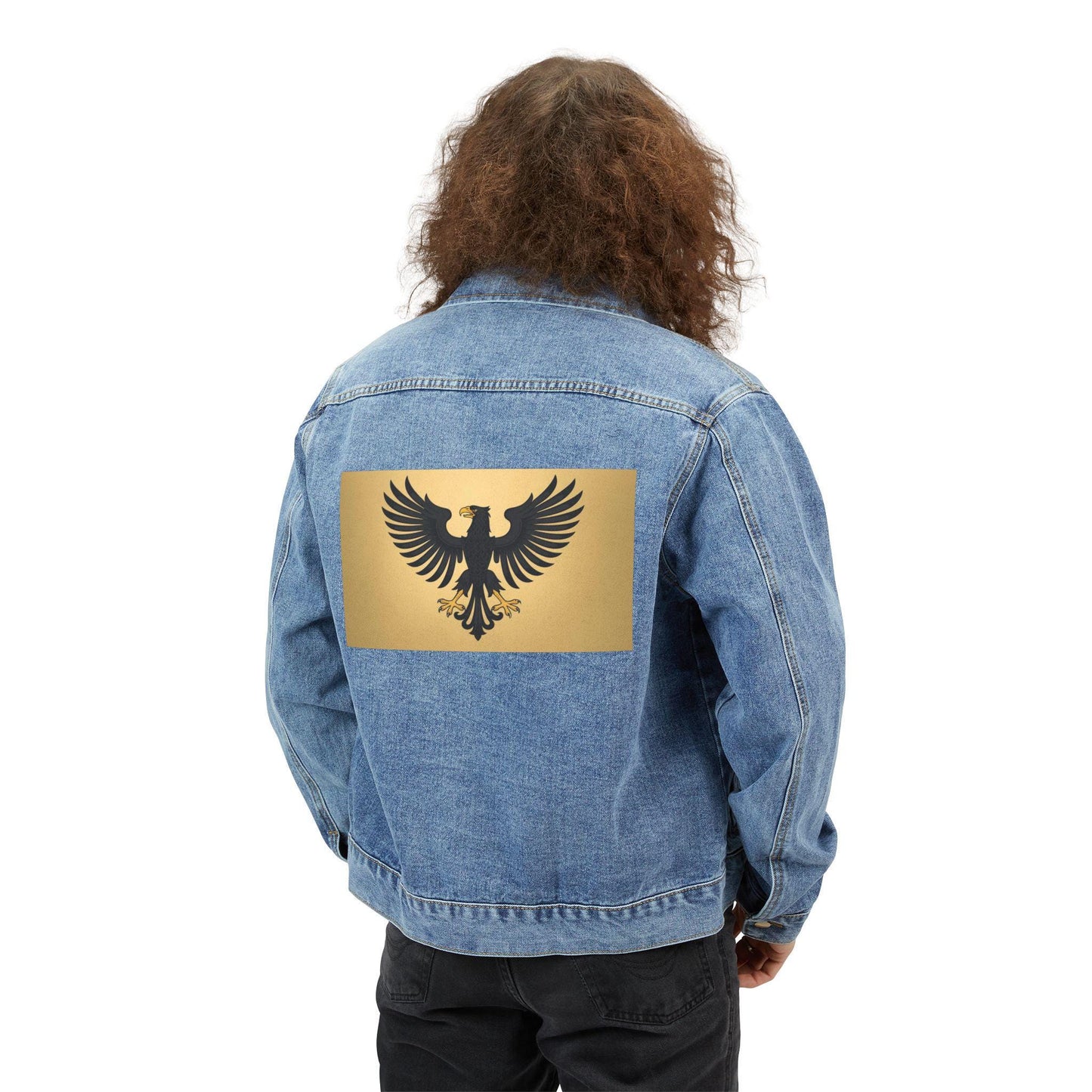Denim Jacket, Imperial Eagle Design, Commanding Presence Outerwear, Men's Fashion Gift, Eagle Art Print, Unique Jean Jacket
