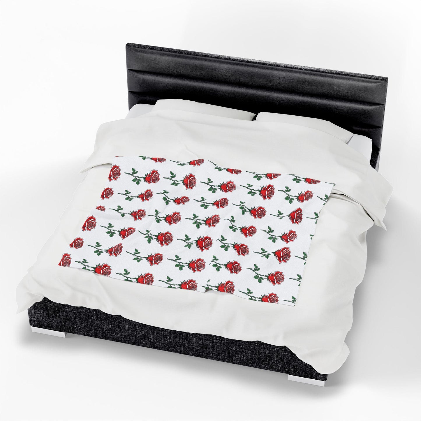 Velveteen Plush Blanket - Red Roses Riot Floral Throw, Jean Latasse Design, Passionate Color Relaxation Bedding, Gift for Rose Lover, Home