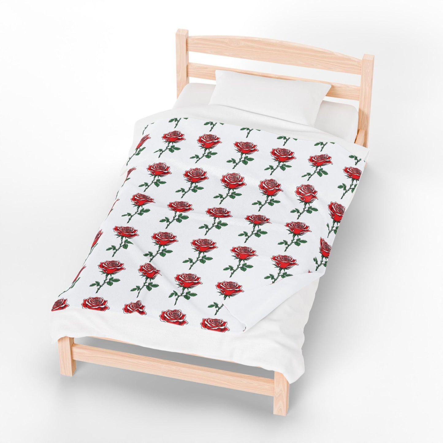 Velveteen Plush Blanket - Red Roses Riot Floral Throw, Jean Latasse Design, Passionate Color Relaxation Bedding, Gift for Rose Lover, Home