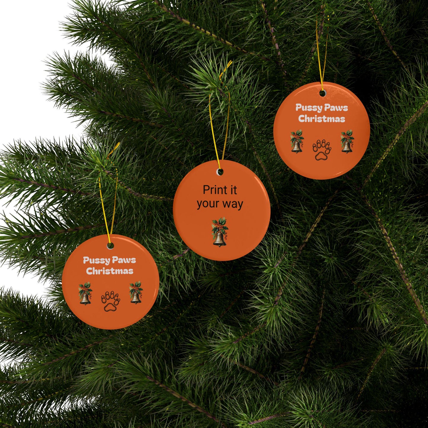 Ceramic Christmas Ornaments, Personalized Cat Holiday Gift, Double-Sided Decoration, Custom Cat Lover Present, Christmas Ornament Set,