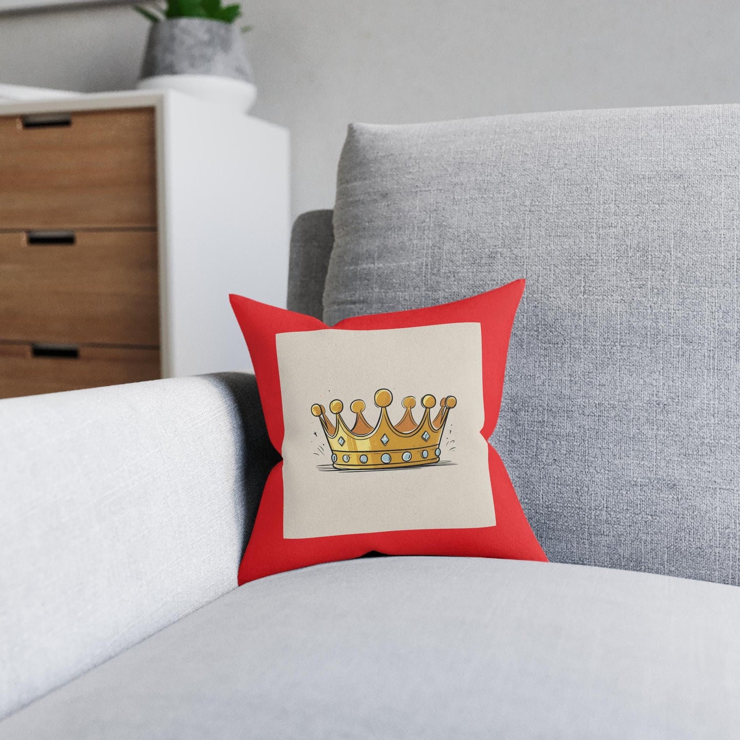 Square Pillow - Young King Royal Crown Design, Throw Pillow for Royal Bed Chamber, Home Decor, Gift for King, Cushion Cover