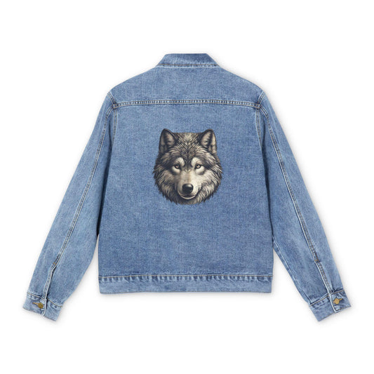 Wolf Graphic Men's Denim Jacket | Casual Outfit, Unisex Style, Gift for Him, Fall Fashion, Animal Lover Apparel