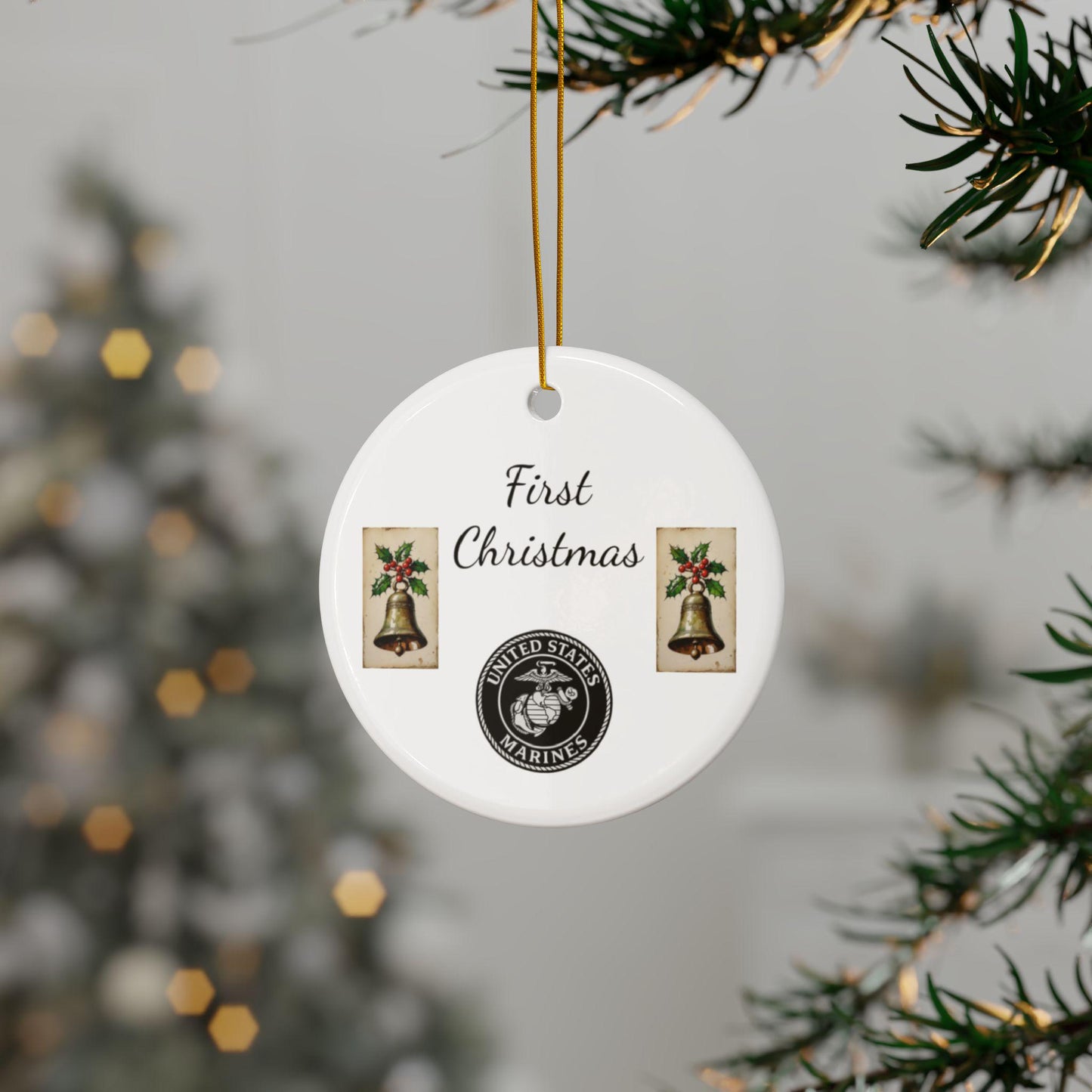 Ceramic Ornaments, Military Christmas Decor, Patriotic Holiday Gift, Jean Latasse Design, Double-Sided, Marine Corps Ornament, Set of 3